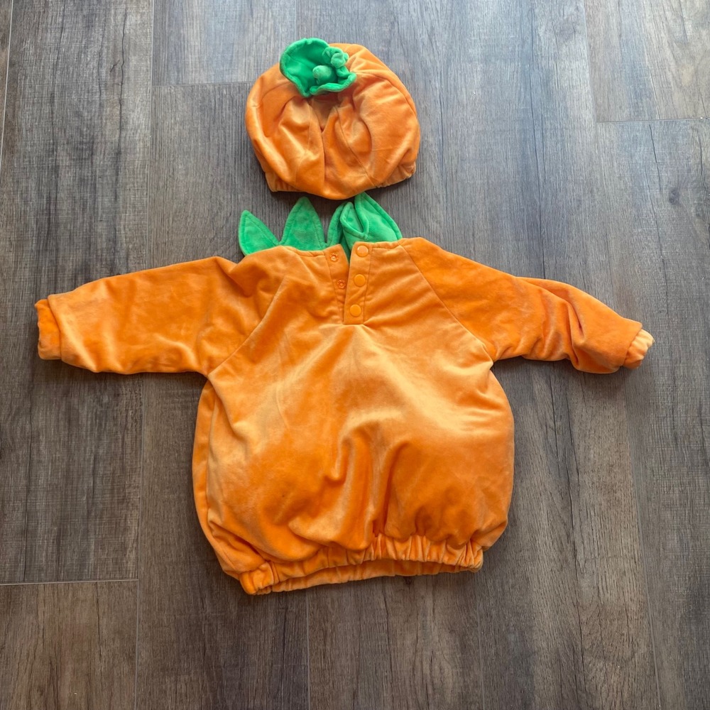 Target Toddler Pumpkin Costume‎ 12-18 Months Orange Plush Jack-O-Lantern 2pc Set - Picture 3 of 9